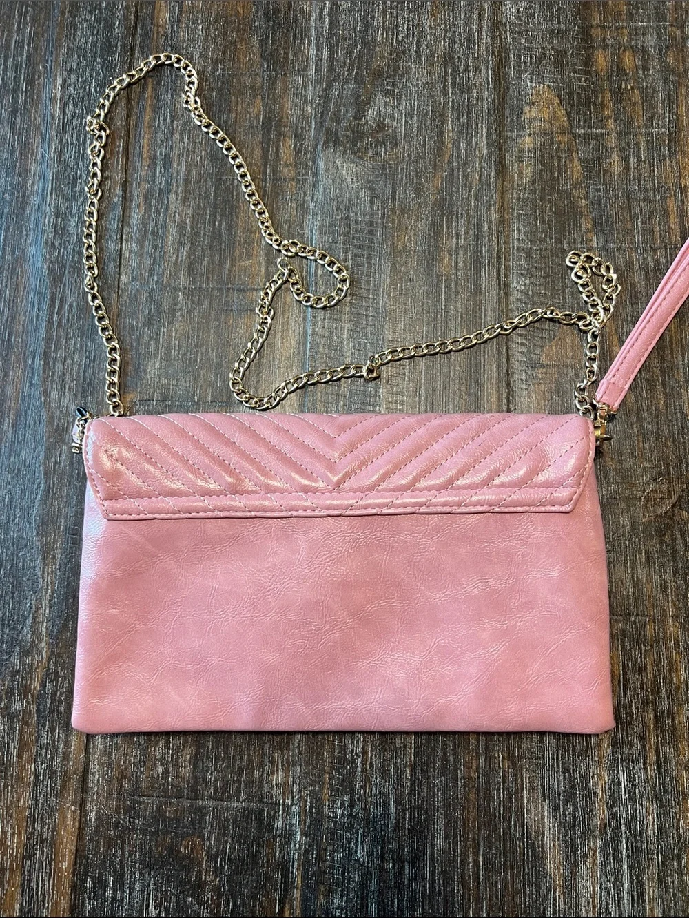 Pink Quilted Chain Crossbody Clutch